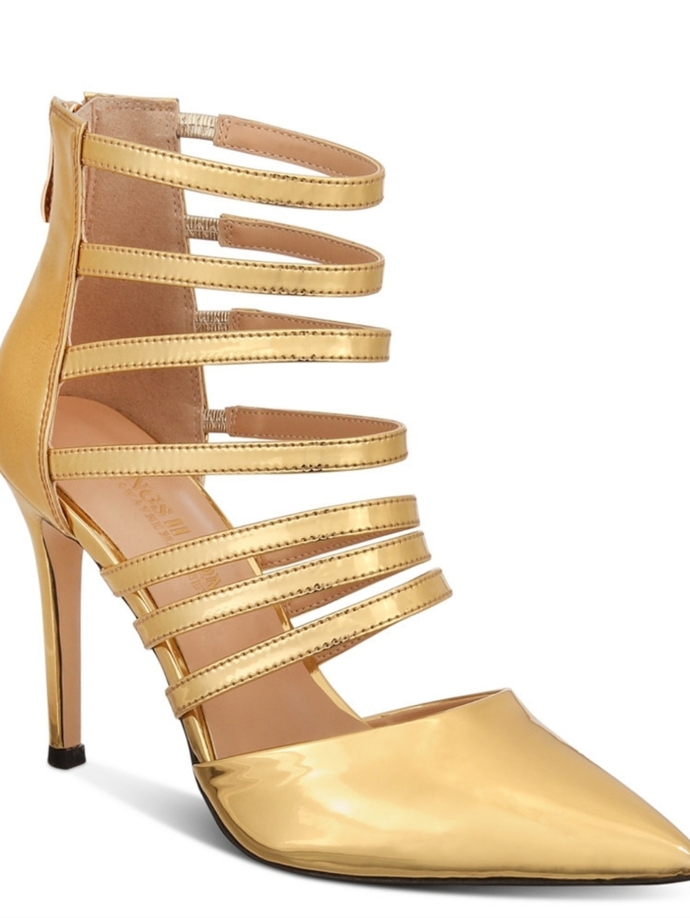 Things II Come NEW IN BOX! Gold Strappy Pointed-Toe Stiletto Heel - Picture 3 of 14